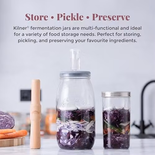 Kilner Fermentation Jar Set with Silicone Valve Lid and Ceramic Weights, 1 l, Transparent – 5