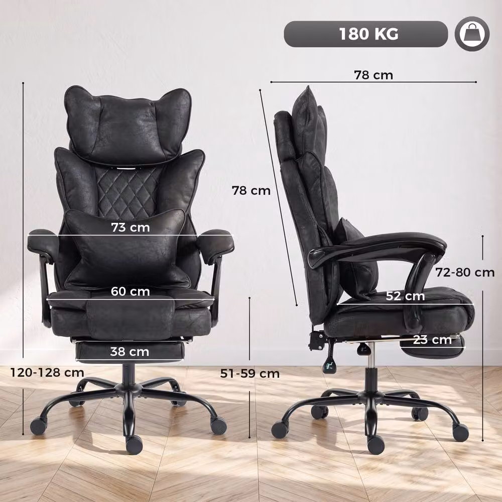 HOMCOM Executive Big and Tall Office Chair in Black Synthetic Leather with Headrest and Lumbar Support – 3