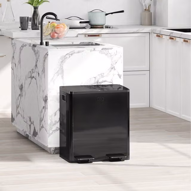 HOMCOM 20L Dual Kitchen Pedal Bin with Removable Inner Buckets in Black
