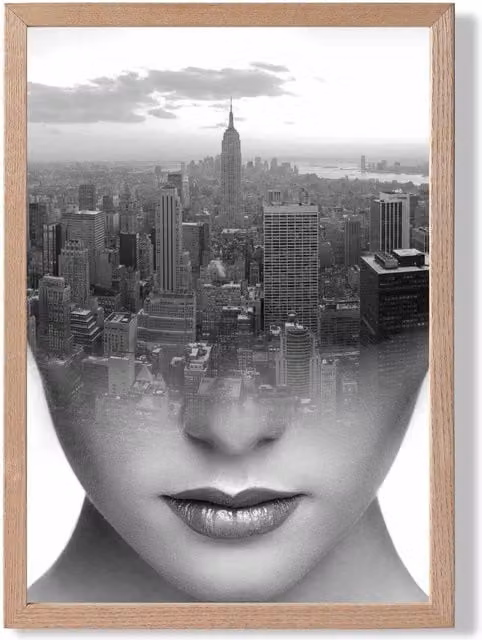 ARTZE Abstract and City Scape Black and White Framed Photo Print with Oak Frame