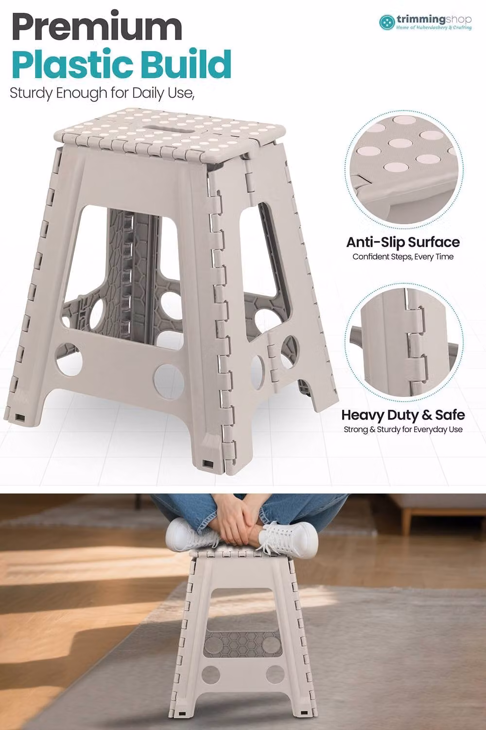 Neel Blue Anti-Skid Folding Step Stool in Light Grey – 3
