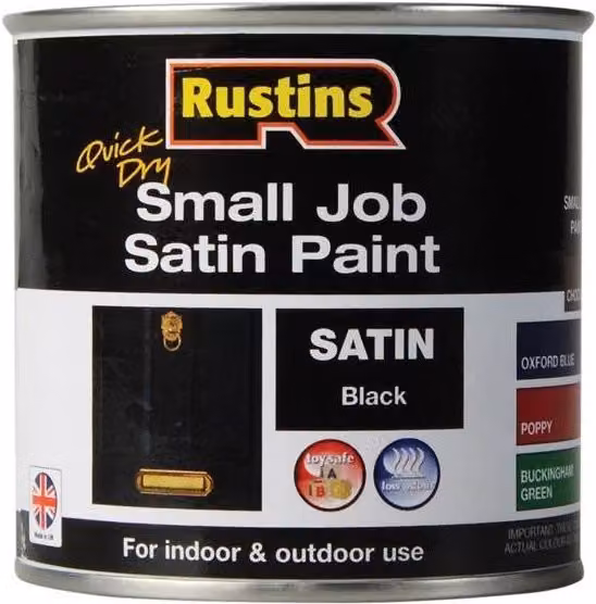 Rustins Quick Dry Water Based Satin Wood Paint, Black, 250ml – 6