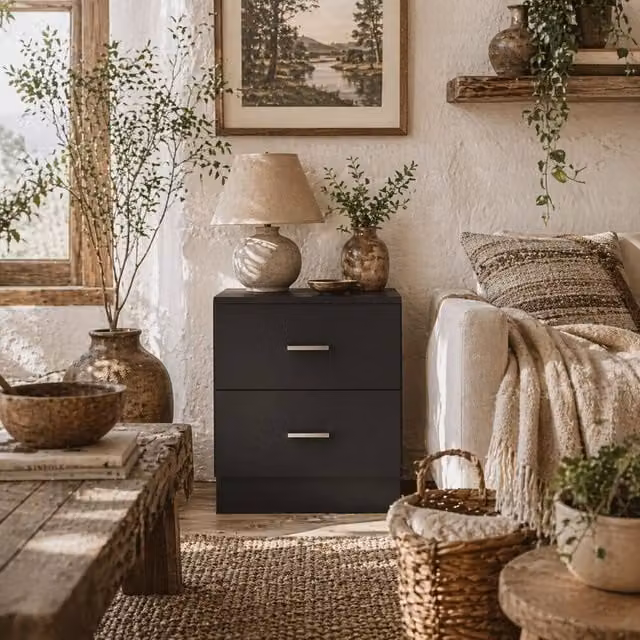 Wyld Haus Rapa Raka Black 2 Drawer Bedside Table – 1