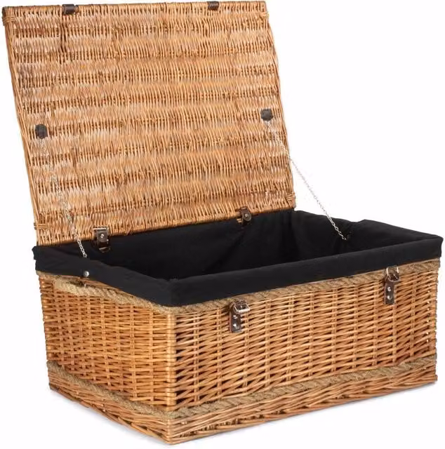 Red Hamper Wicker Trunk with Black Cotton Lining and Rope Handles, W: 72 cm, H: 50 cm, D: 34 cm