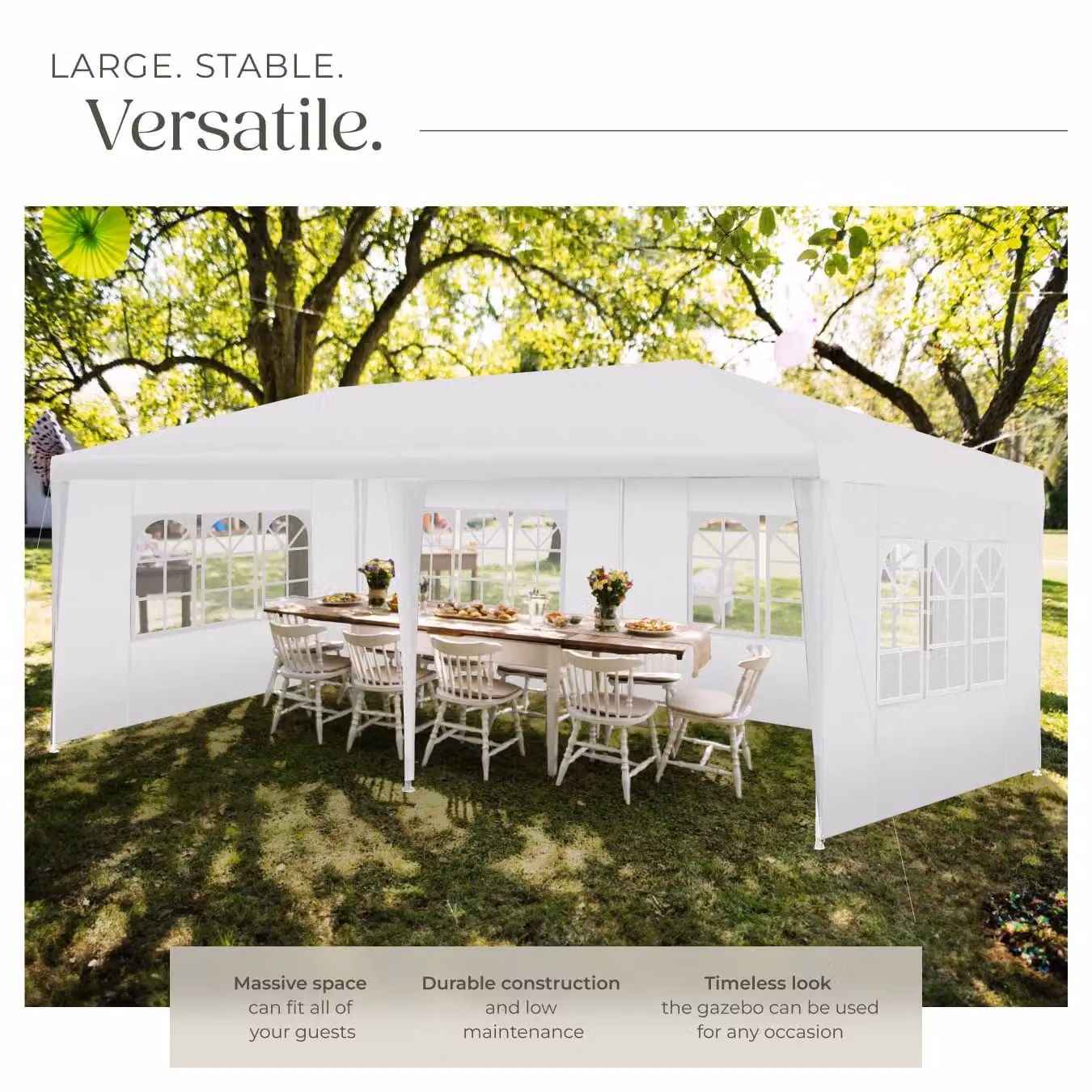 tectake Gazebo Novara in White with 5 Side Panels and Windows, W/D/H: 600 x 300 x 250 cm – 3