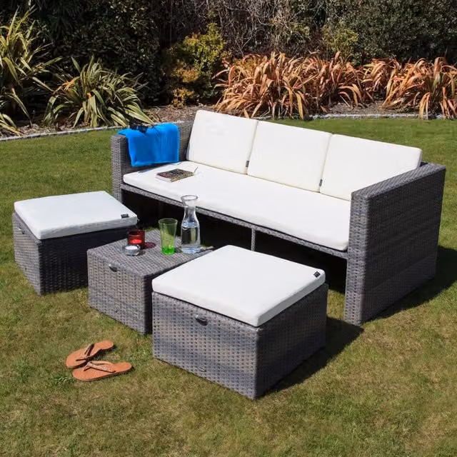 Oseasons Modern 5 Seater Rattan and Aluminium Lounge Set in Brown and Grey