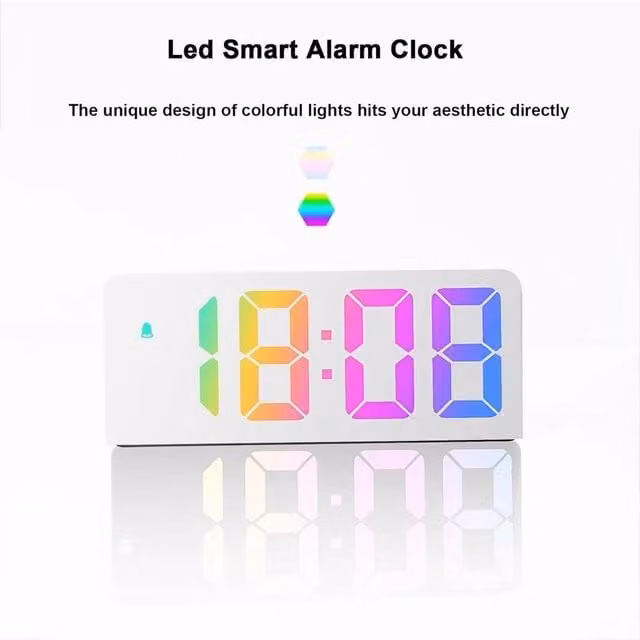 FLAVORA Electric Digital Alarm Clock with Mirror Display in White, W: 100 cm, H: 15 cm