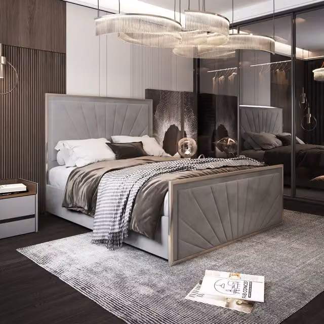 Naptime Grey Upholstered Metal Bed Frame, W/D/H: 120 x 200 cm