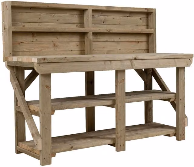 Arbor Garden Solutions Multi-colour Wooden Indoor Outdoor Workbench with Back Panel and Double Shelf