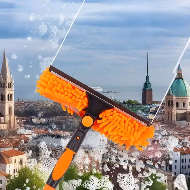 FLAVORA Orange Window Glass Cleaning Squeegee with Scraper and Microfibre Rubber