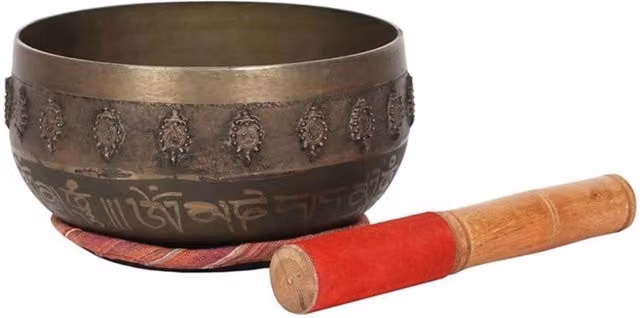 KDMK Bronze Buddha Singing Bowl with Sanskrit Details and Wooden Striker