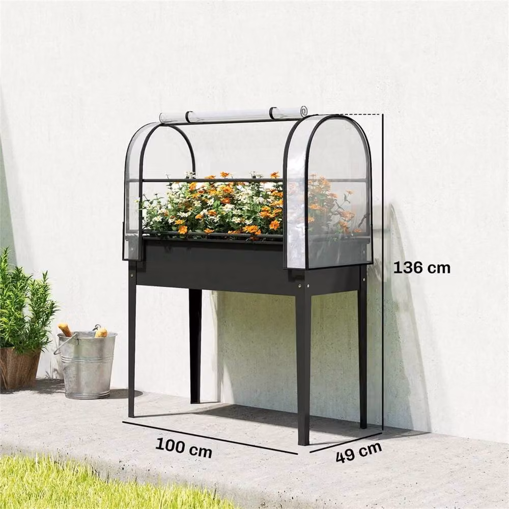 SPETLEK Black Metal Raised Planter Box with Flip-up Greenhouse Cover – 2