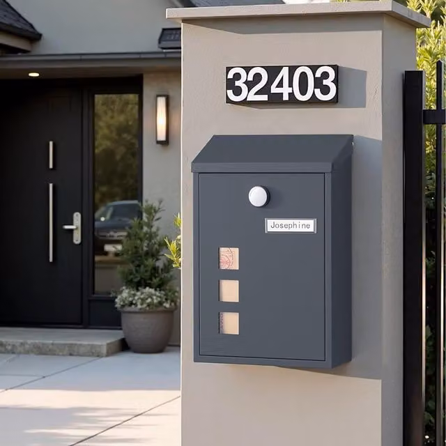 SONGMICS Wall Mounted Steel Letterbox, Grey, W/D/H: 21.8 x 9 x 31.8 cm