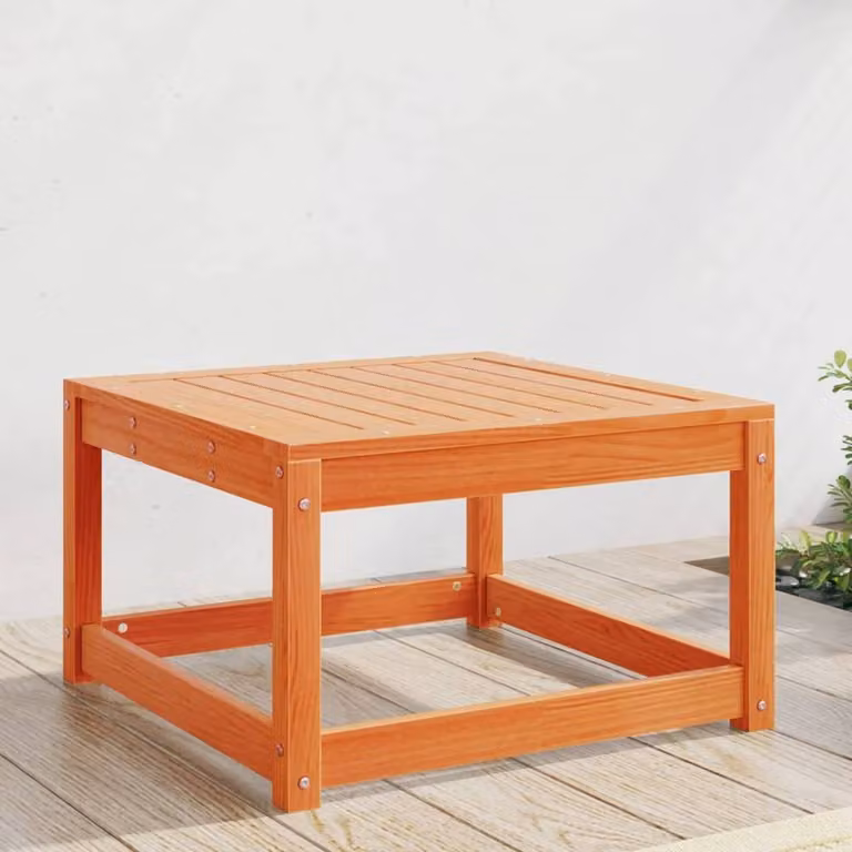 Berkfield Home Beautiful Garden Footstool in Waxed Brown and Orange Solid Pine, W/D/H: 63.5 x 63.5 x 38.0 cm