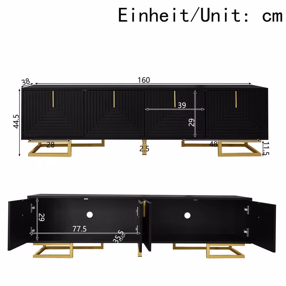Matteo Modern Black TV Cabinet with Soft Close Drawers and Media Compartments – 4