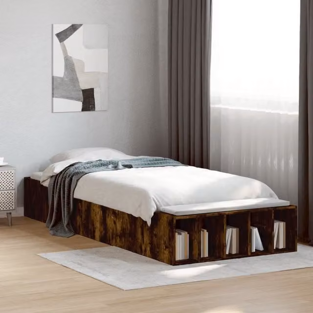 Berkfield Home Smoked Oak Bed Frame in Brown, W/D/H: 100 x 200 cm – 1
