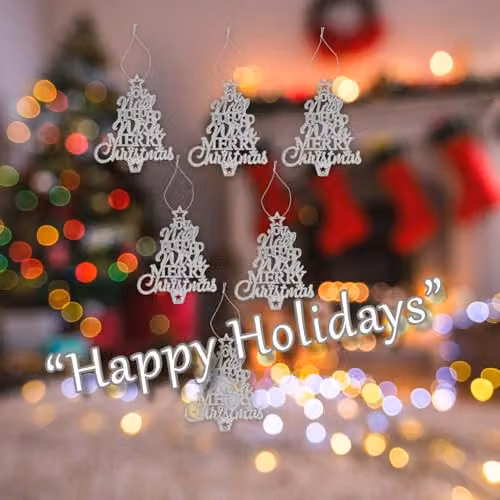 VFM e-Store Set of 6 Silver Hanging Glitter Tree Christmas Ornaments, W/D/H: 19.6 x 10.9 x 1.5 cm – 4