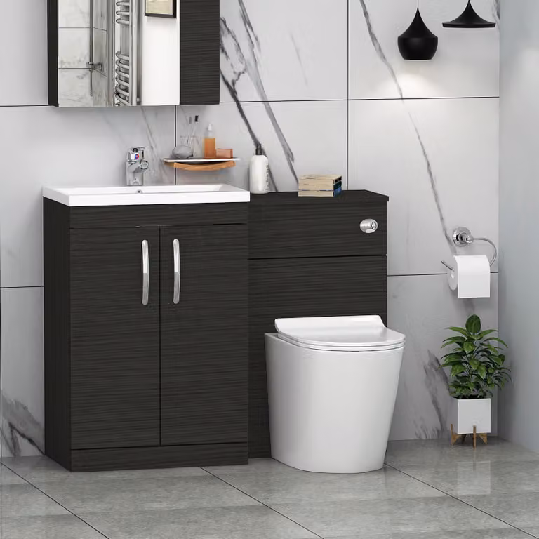 Royal Bathrooms Modern Turin 1100mm Hale Black 2-Door Mid-Edge Basin and Cesar Back to Wall Toilet Pack