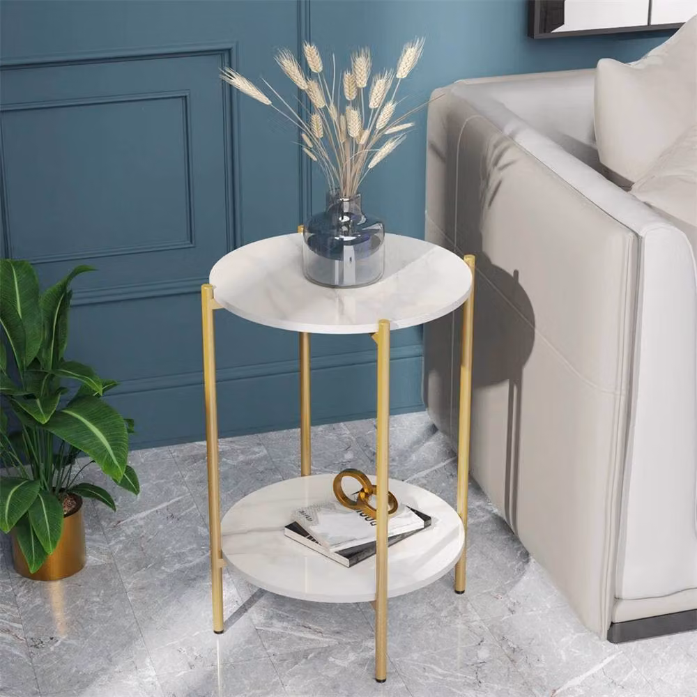 NESTLUNE Round Double Tier Nesting Side Coffee Table in White and Gold – 3