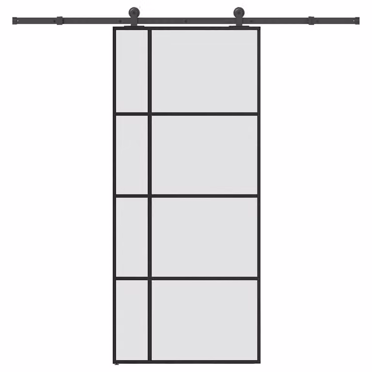 Berkfield Home Modern Sliding Door with Hardware Set in Black, Glass and Aluminium, W: 90 cm, H: 205 cm