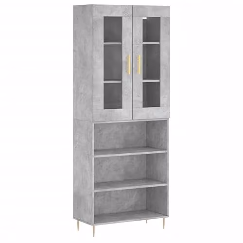 vidaXL Modern Highboard in Concrete Grey, W/D/H: 69.5 x 34 x 180 cm