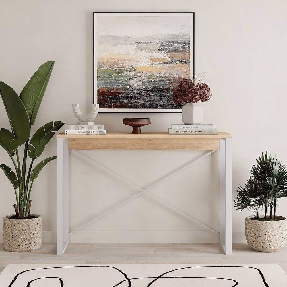 CALICOSY ARCHIE Modern Oak Console Table, W/D/H: 110 x 35 x 76 cm – 2