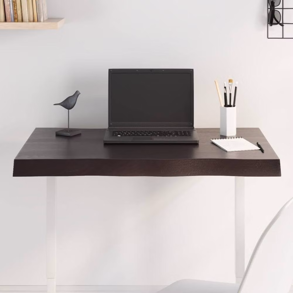 Berkfield Home Rustic Live Edge Table Top, Treated Solid Oak Wood, Dark Grey and Dark Brown, W: 80 cm, D: 40 cm, H: 2-6 cm – 1