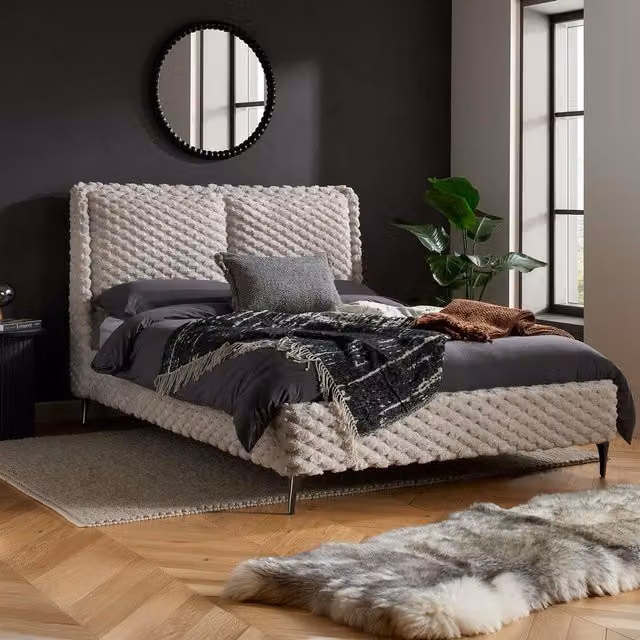 Birlea Tilly White Bouclé Fabric Upholstered Bed Frame, W: 180 cm, D: 200 cm – 1