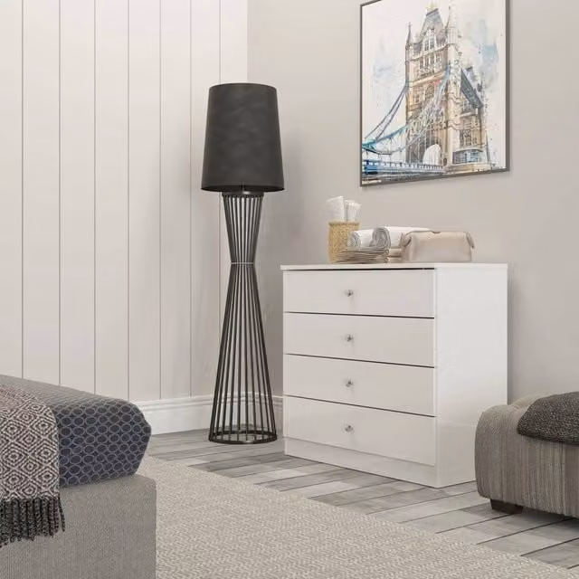 FORGEVIO White Gloss 4 Drawer Chest Modern Bedroom Storage Furniture