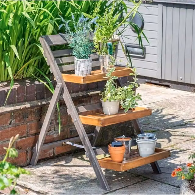 Cheshire Hardwood Small Rustic Plant Ladder in Brown