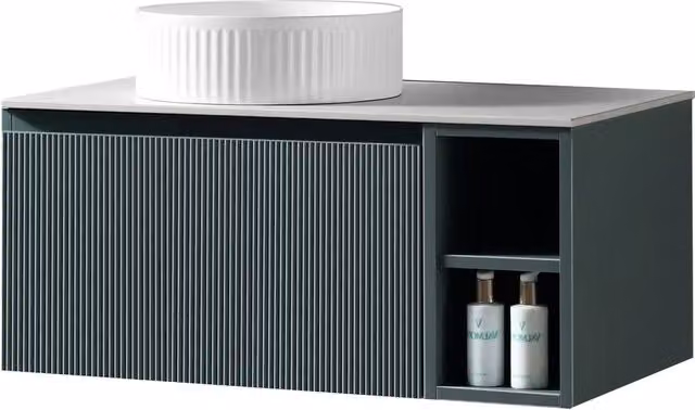 Bathroom Kingdom Flauto Smoked Sage Wall Hung Basin Vanity in Dark Green, Width: 80 cm