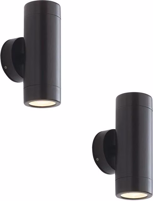 Loops 2 Pack Up & Down Twin Outdoor Wall Light, Satin Black with Transparent Glass