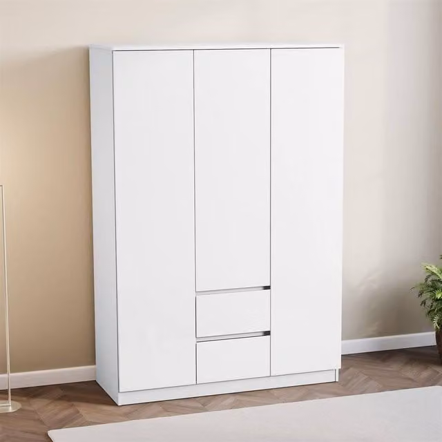 Kelvenix White Modern Gloss 3 Door 2 Drawer Wardrobe with Push to Open Mechanism, H 170 cm x W 115.4 cm x D 60 cm – 1