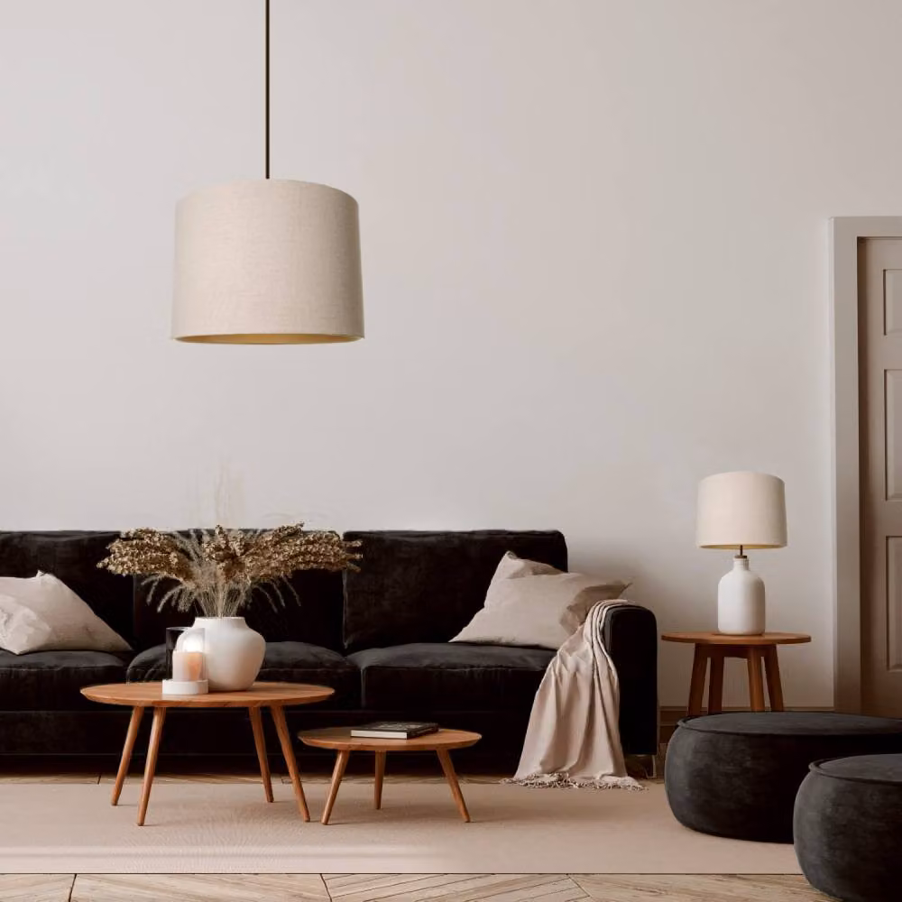 Happy Homewares Contemporary Textured Linen Fabric Round Lamp Shade in Taupe, Diameter: 40.64 cm – 2
