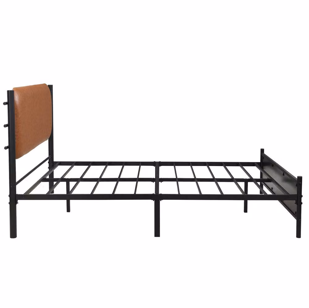 STILVORA Double Metal Bed Frame with Black PU Leather Headboard, W/D/H: 140 x 200 x 102.5 cm – 6