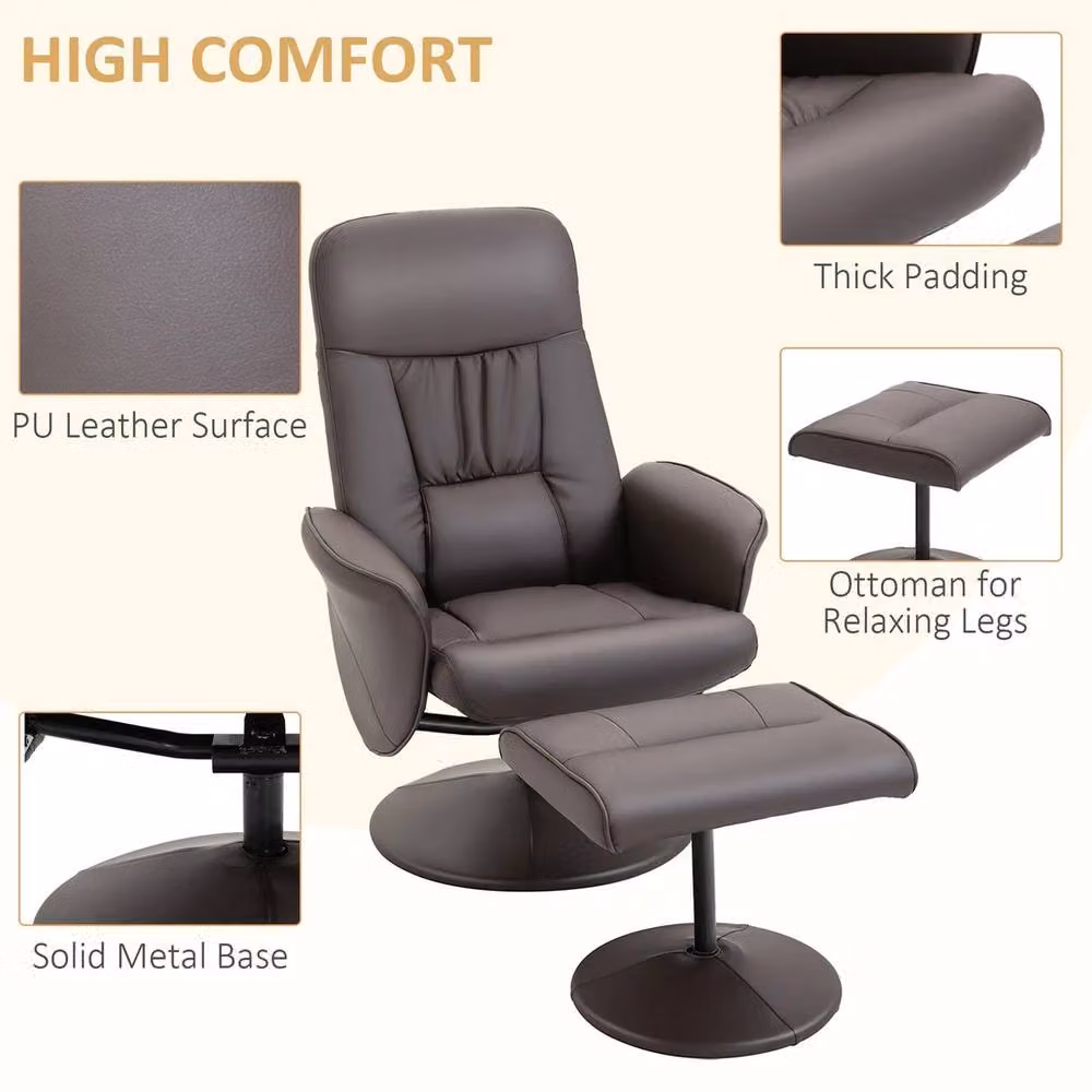 NESTLUNE Grey PU Leather 2 Piece Reclining Armchair Set – 3