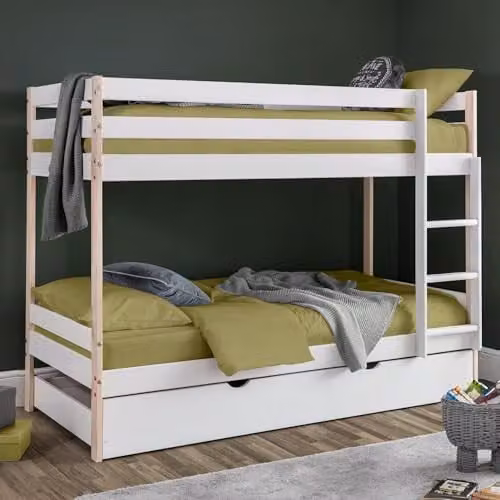 Julian Bowen Nova Two-Level Bunk Bed in White and Yellow with Pine Accents, W/D/H: 190 x 90 x 152.5 cm