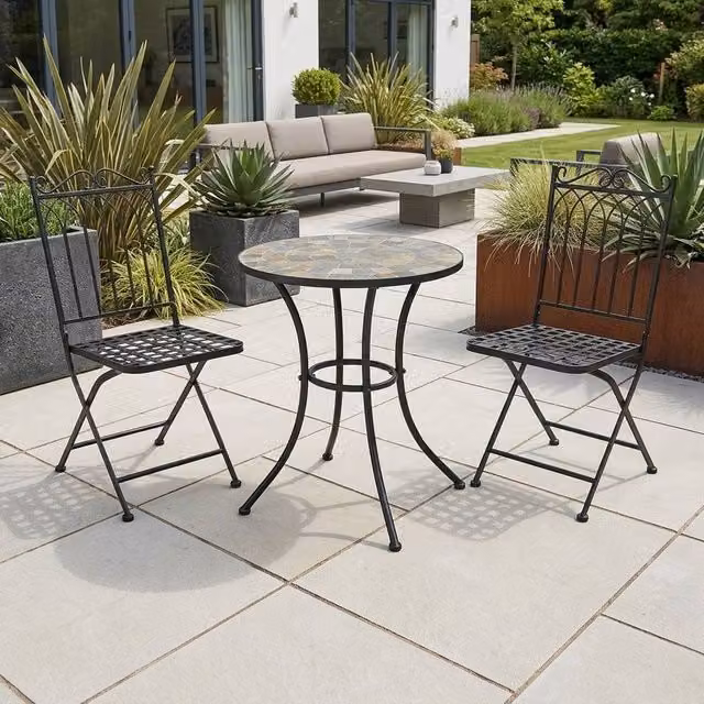 Garden Greatness Biarritz Mosaic Two Seater Garden Bistro Set, Multicolour Geometric Metal Design