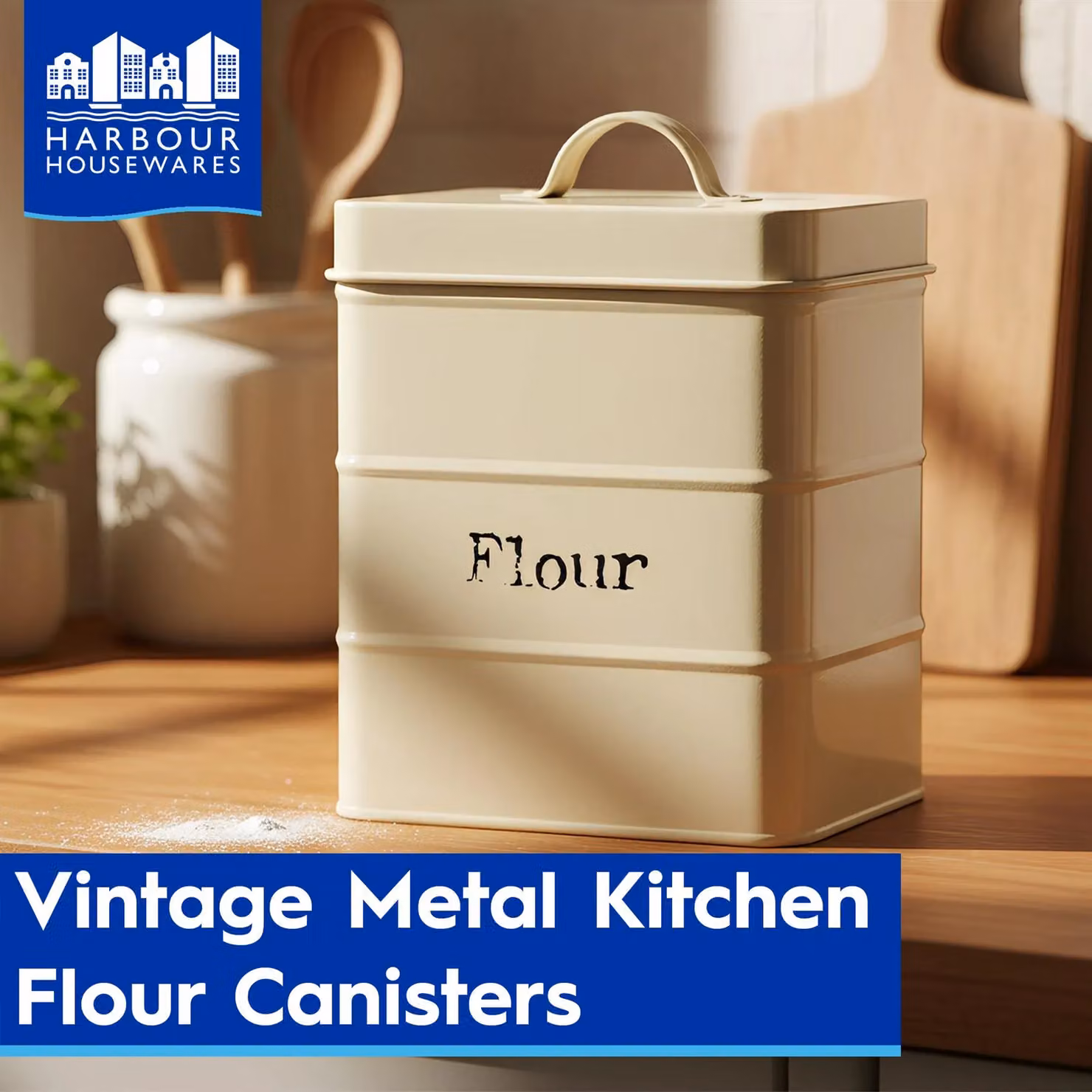 Harbour Housewares Airtight Metal Flour Storage Canister in Beige – 3