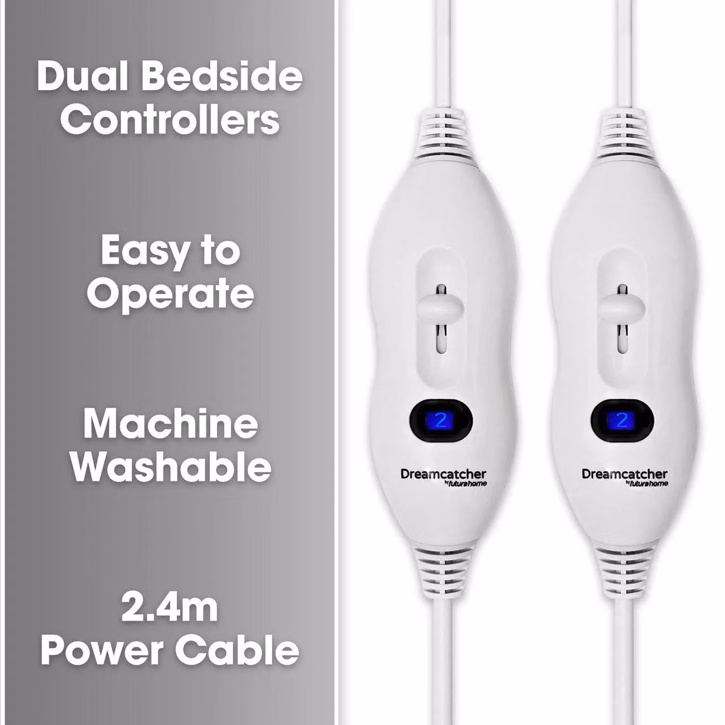 Dreamcatcher Luxury White Polyester Fully Fitted Electric Under Blanket with Removable Cover, W/D/H: 180 x 203 x 152 cm – 9