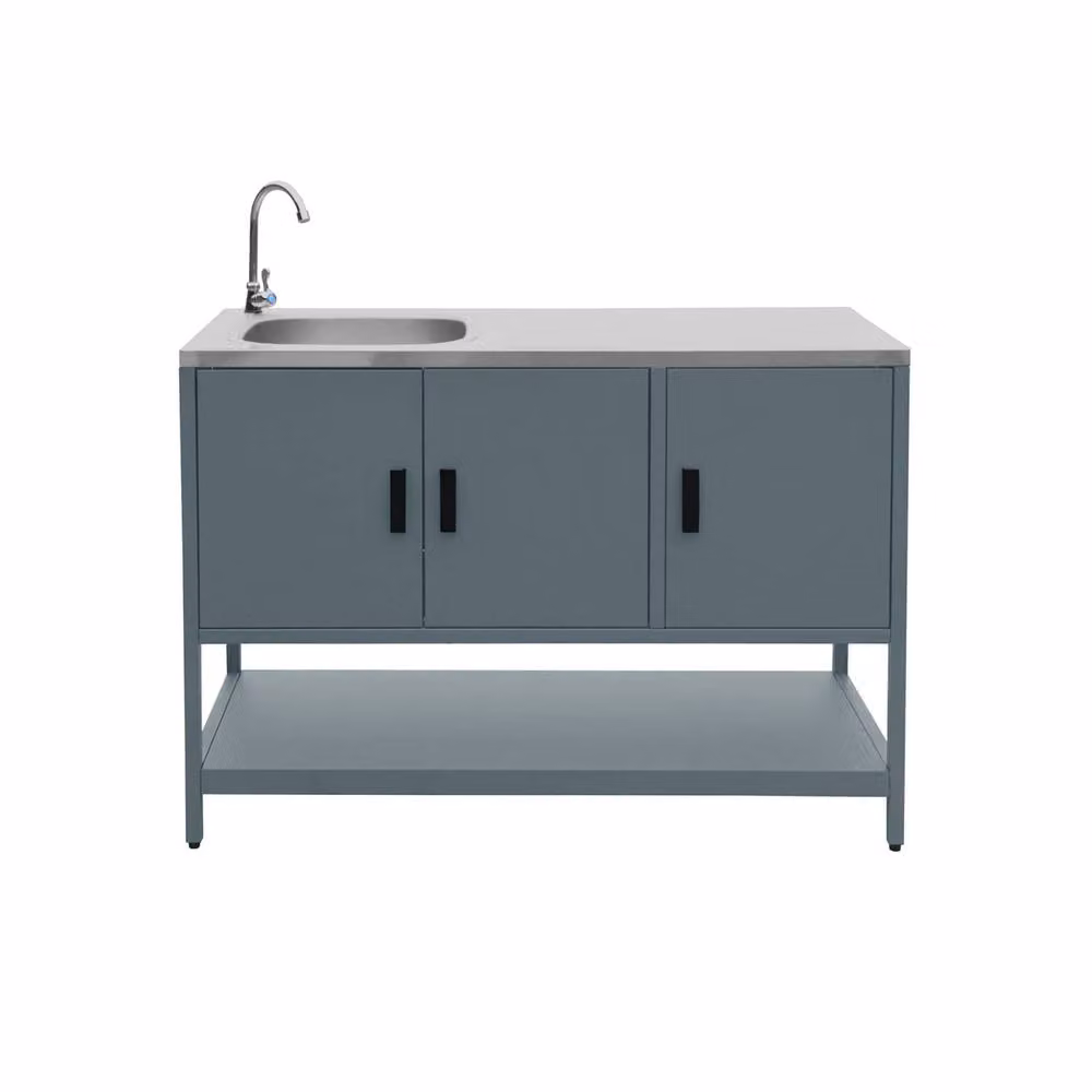 sweeek Outdoor Kitchen with Charcoal Barbecue and 2 Sink Modules in Grey and Stainless Steel – 2