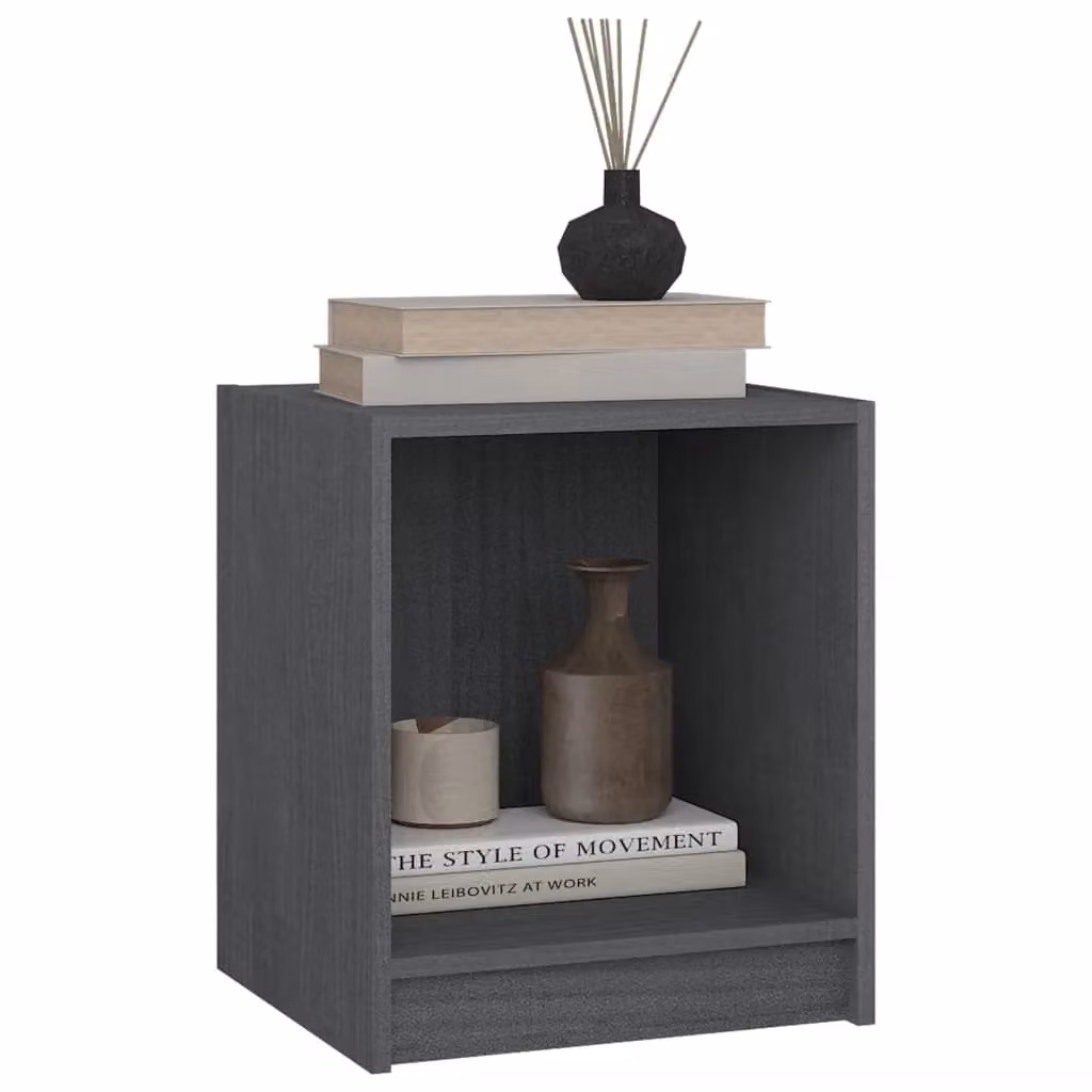 Berkfield Home Set of 2 Grey Solid Pinewood Bedside Cabinets, W/D/H: 35.5 x 33.5 x 41.5 cm – 4