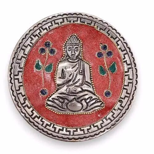 KDMD Red Buddha Oriental Decor Metal Tabletop Incense Holder, W/D/H: 10.0 x 10.0 x 10.0 cm