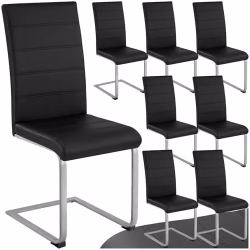 tectake Bettina Set of 8 Modern Dining Chairs with Synthetic Leather Covers and Metal Cantilever Base, Black