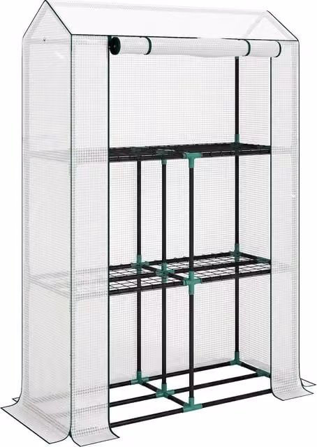 Outsunny White Three Shelf Steel Frame Greenhouse W/D/H: 40 x 40 x 150 cm