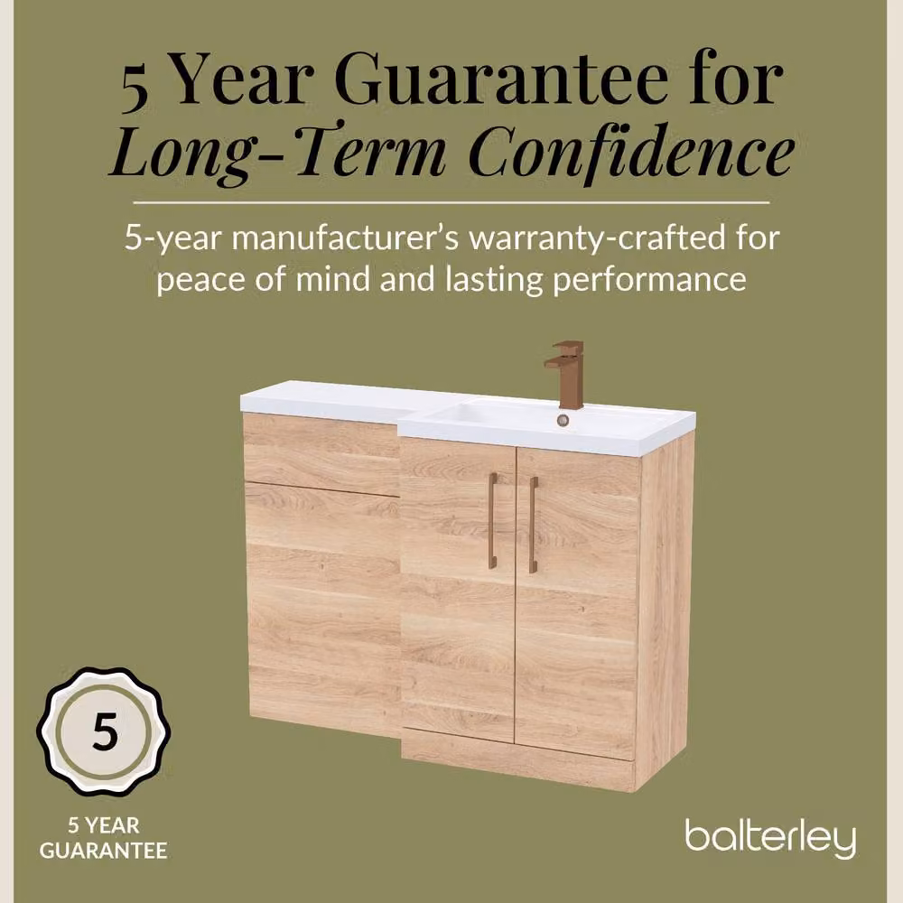 Balterley Modern Freestanding Right-Hand Vanity and WC Unit Combination in Light Oak Brown, W: 110 cm, H: 84 cm – 3