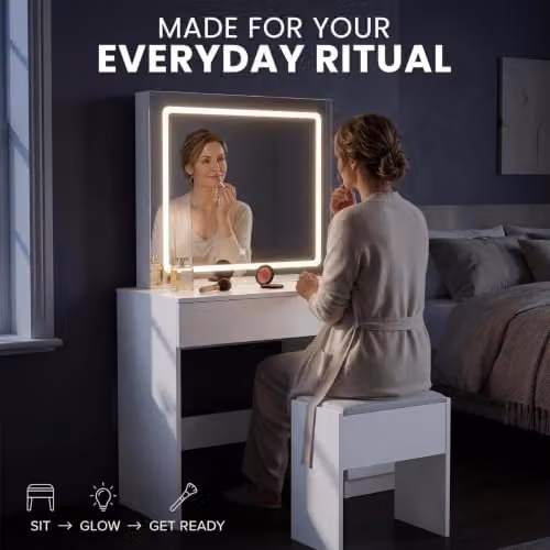 Kosy Koala Modern Dressing Table Set with Hollywood LED Mirror and Stool in White, W: 94 cm, D: 42 cm, H: 140 cm – 5
