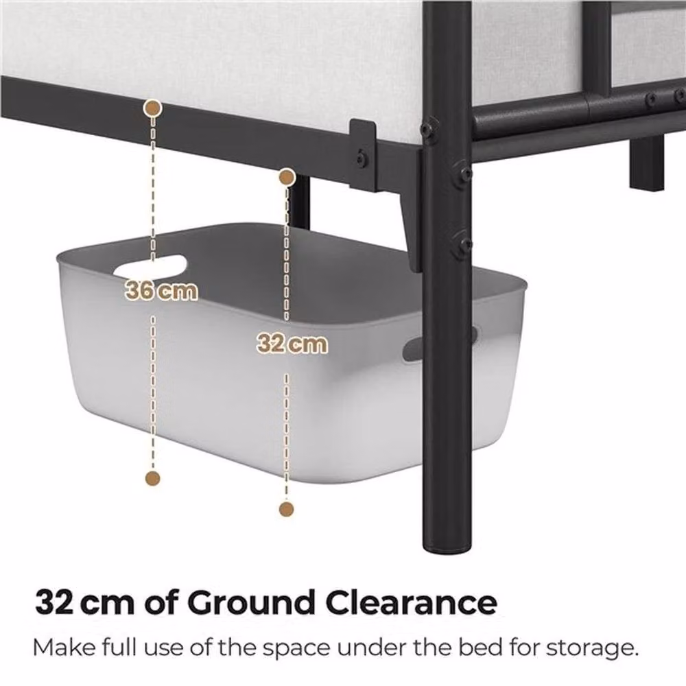 Kelvenix Black Metal Platform Bed Frame, W: 140 cm, D: 200 cm, H: 88.5 cm – 2