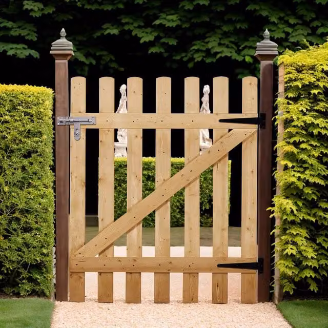 Kelvenix Brown Wooden Swing Garden Gate, W: 180 cm, H: 120 cm, D: 90 cm