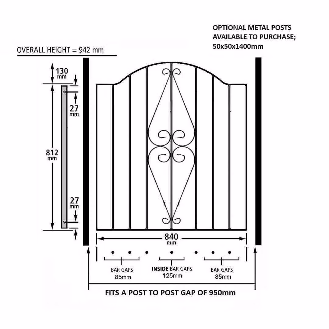 Burbage Iron Craft Stirling Scroll Henley Low Bow Top Single Gate in Black, W: 95.5 cm, H: 94.6 cm – 2